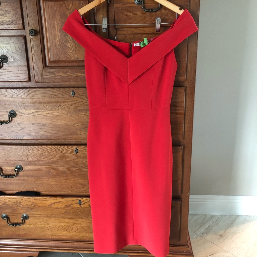 Alice and Olivia Luana Off the Shoulder Red Dress